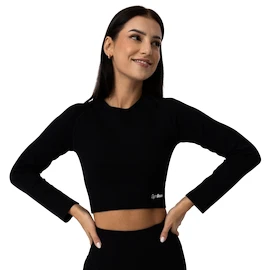 Dámské tričko GymBeam FLO Ribbed CropTop Black