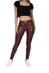 Hugz Jeans Wine Faux Leather Biker Mid Waist